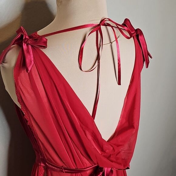 Oh La La Cheri Paris Red Maxi Lingerie Dress Small/Medium Drape Back Waist Cinch - Picture 7 of 12